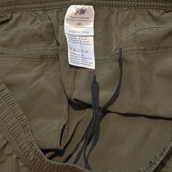 3XL lined running shorts quick-dry olive green zip pockets‎ elastic waist - Picture 3 of 4